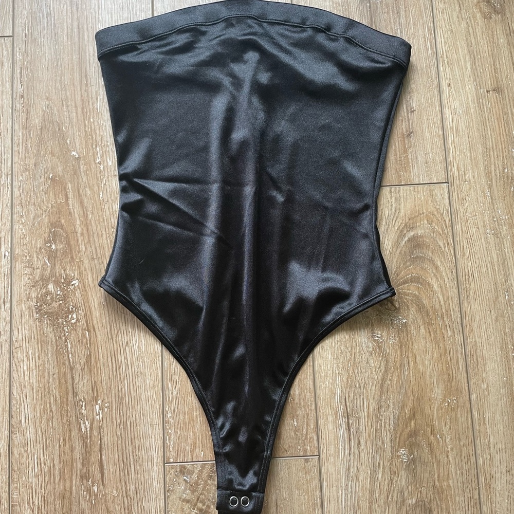 NWT Forever21 Black satin thong bodysuit size small